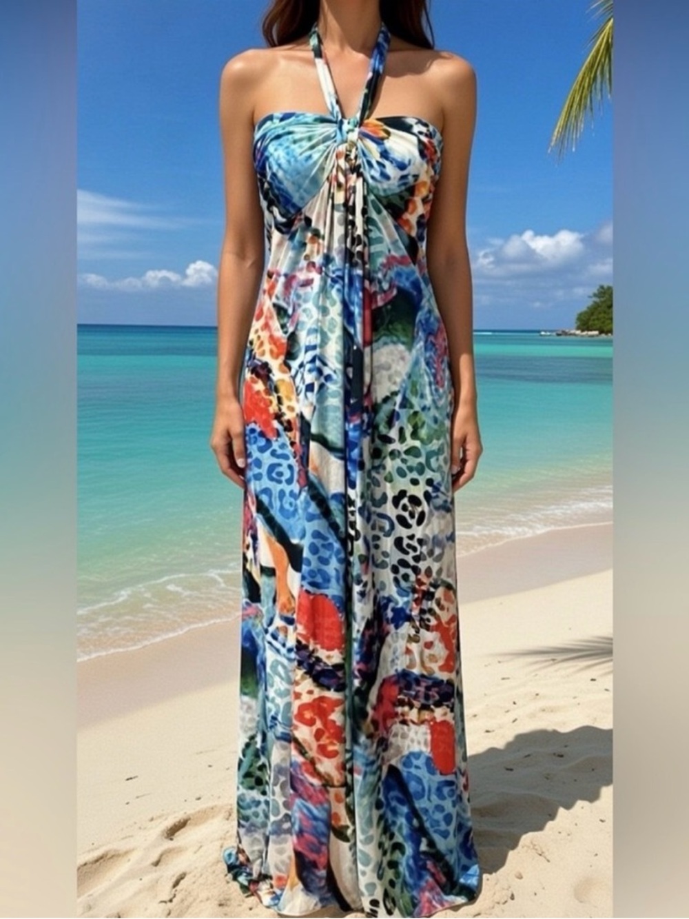 VENUS Rainbow Tie-Dye Halter Dress